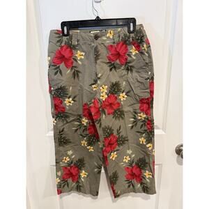 Havana Jack's Cafe Cropped Capri Pants Women 10P Green Floral Mid Rise Straight